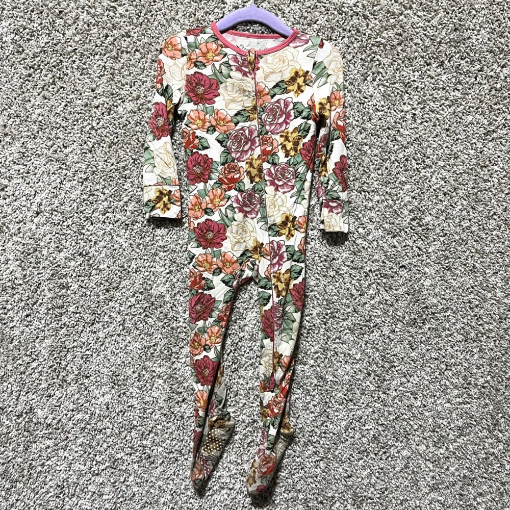 Free Birdees Pink Floral Print Bamboo Viscose Snug-Fitting Footed Pajamas 12-18M